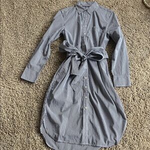 J. Crew Navy and White Striped Long Sleeve Dress